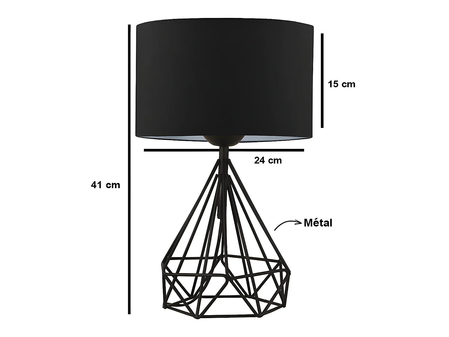 Lot de 2 lampes à poser en métal noir et abat jour en tissu - H. 41 cm - ANAIA