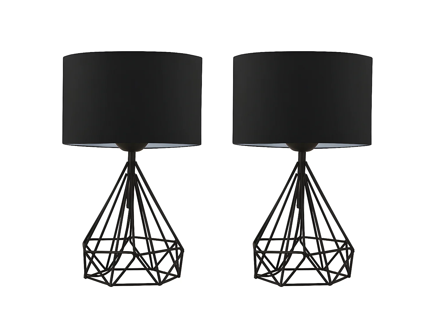 Lot de 2 lampes à poser en métal noir et abat jour en tissu - H. 41 cm - ANAIA