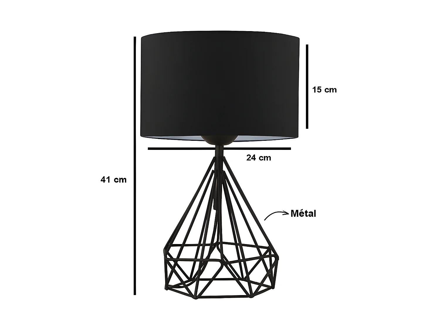 Lot de 2 lampes à poser en métal noir et abat jour en tissu - H. 41 cm - ANAIA