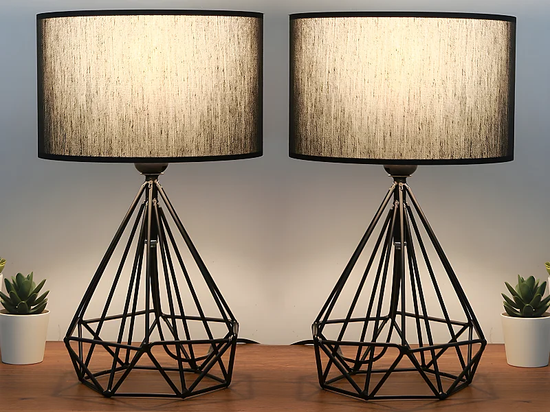 Lampada da tavolo con abat-jour in Tessuto H. 41 cm in Metallo Nero - Lotto di 2 - ANAIA