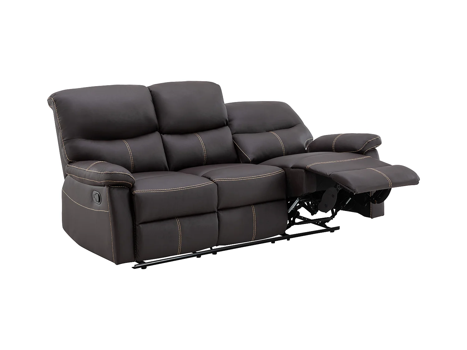 Sofá de 3 lugares articulado em pele sintética castanha - CANBY