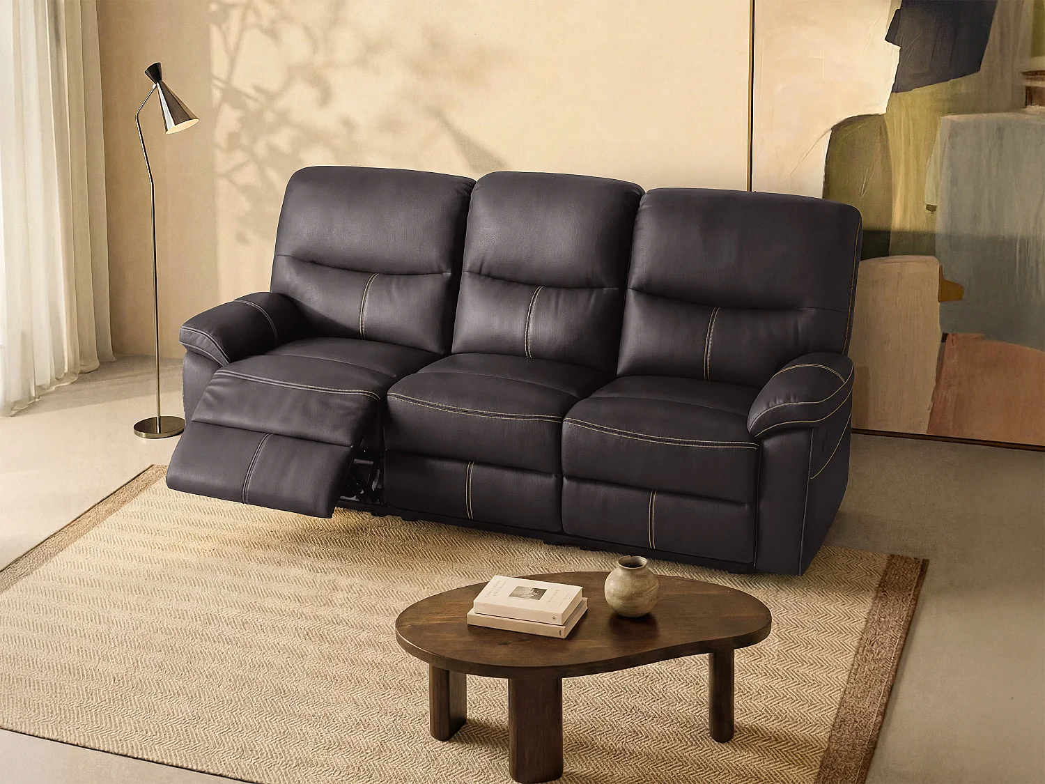 Canapé 3 places relax en simili marron CANBY