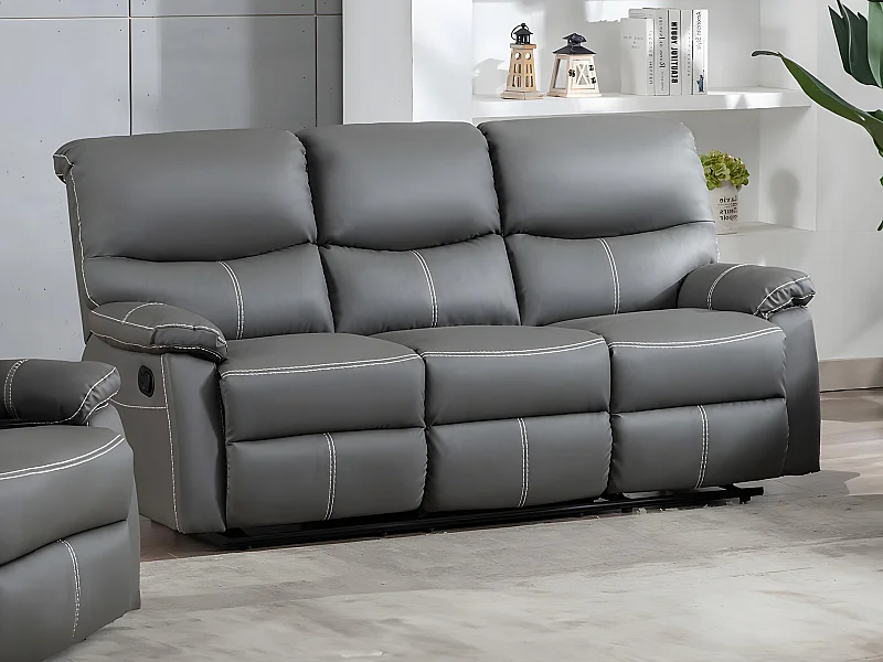 Canapé 3 places relax en simili gris CANBY