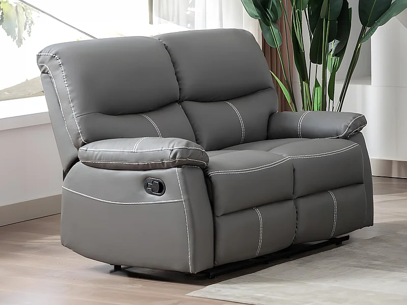 Sofá relax de 2 plazas de piel sintética gris CANBY