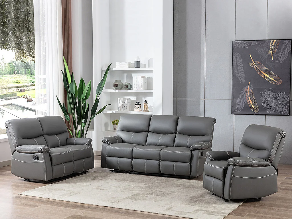 Poltrona articulada em pele sintética cinza - CANBY