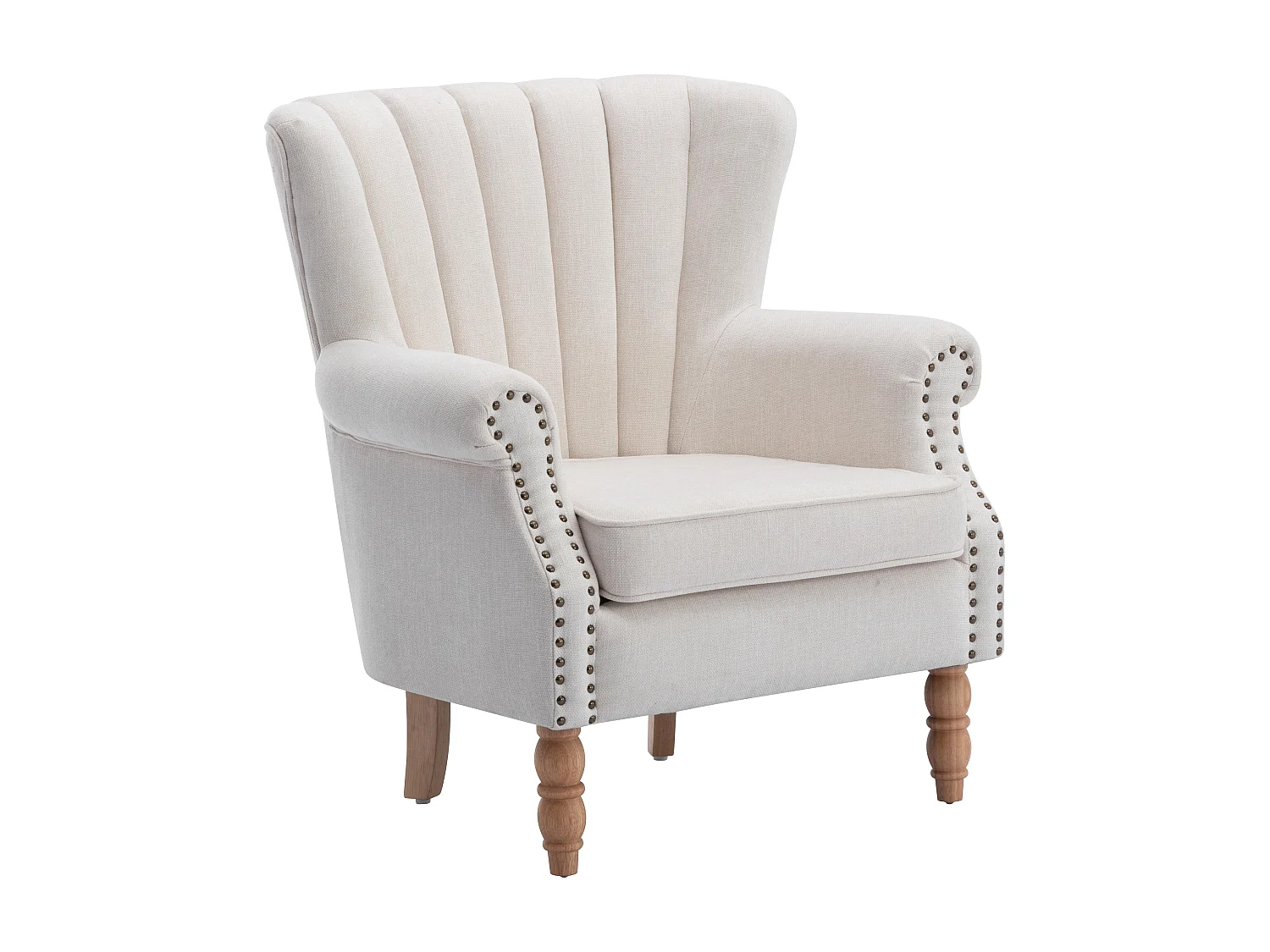 Fauteuil en tissu crème finition cloutée BATOUMI