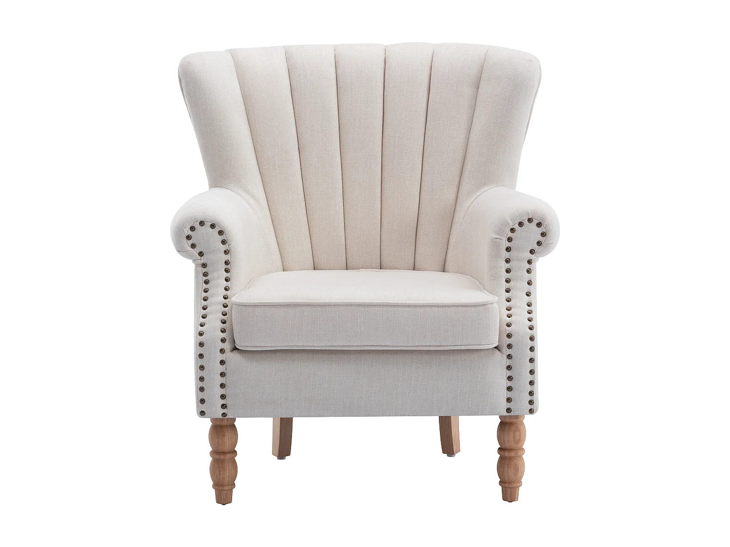 Fauteuil en tissu crème finition cloutée BATOUMI