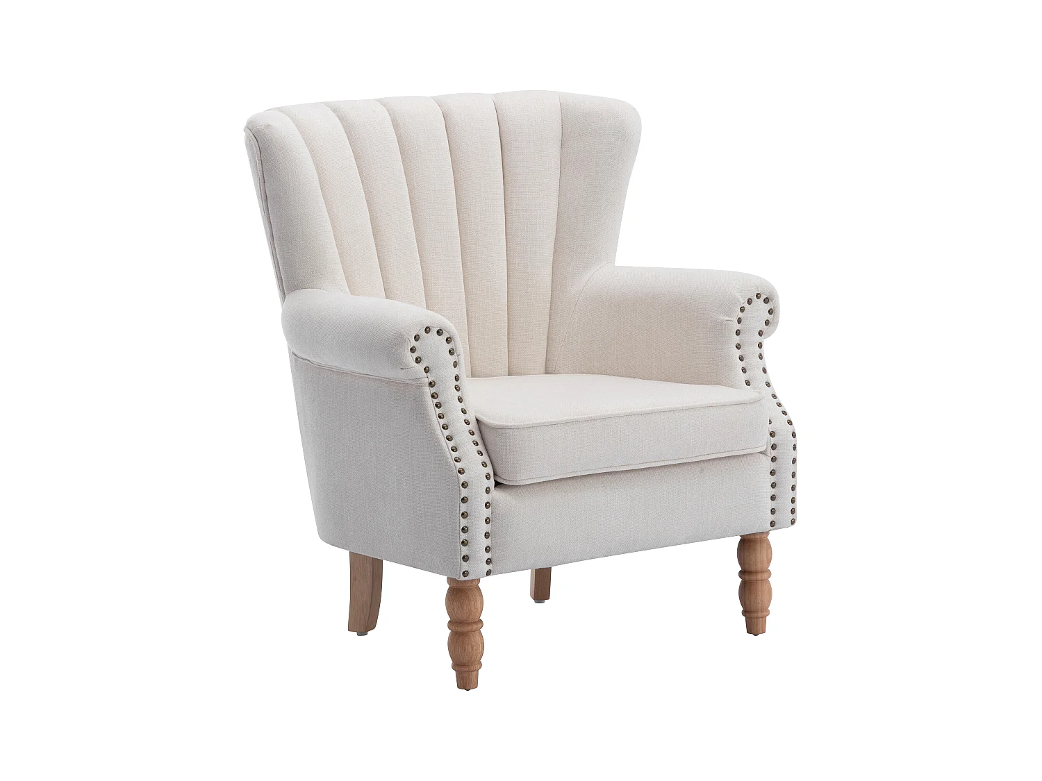 Poltrona Finitura con borchie in Tessuto Panna - BATOUMI