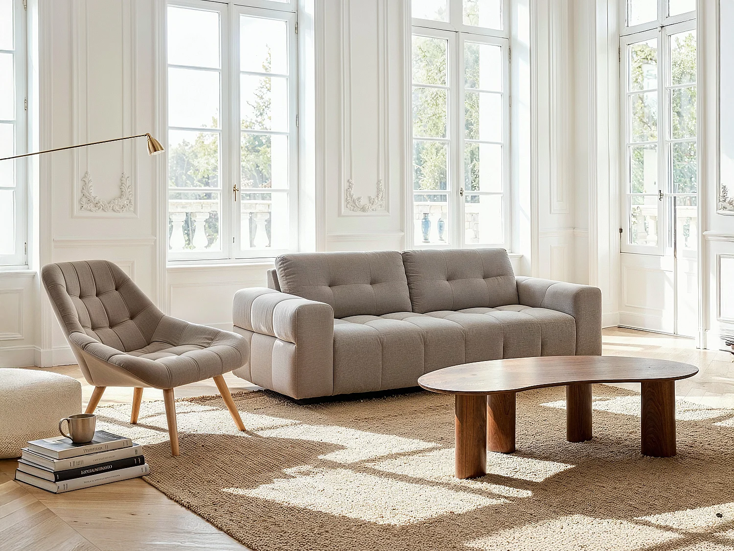 Fauteuil en velours beige LUOSTO