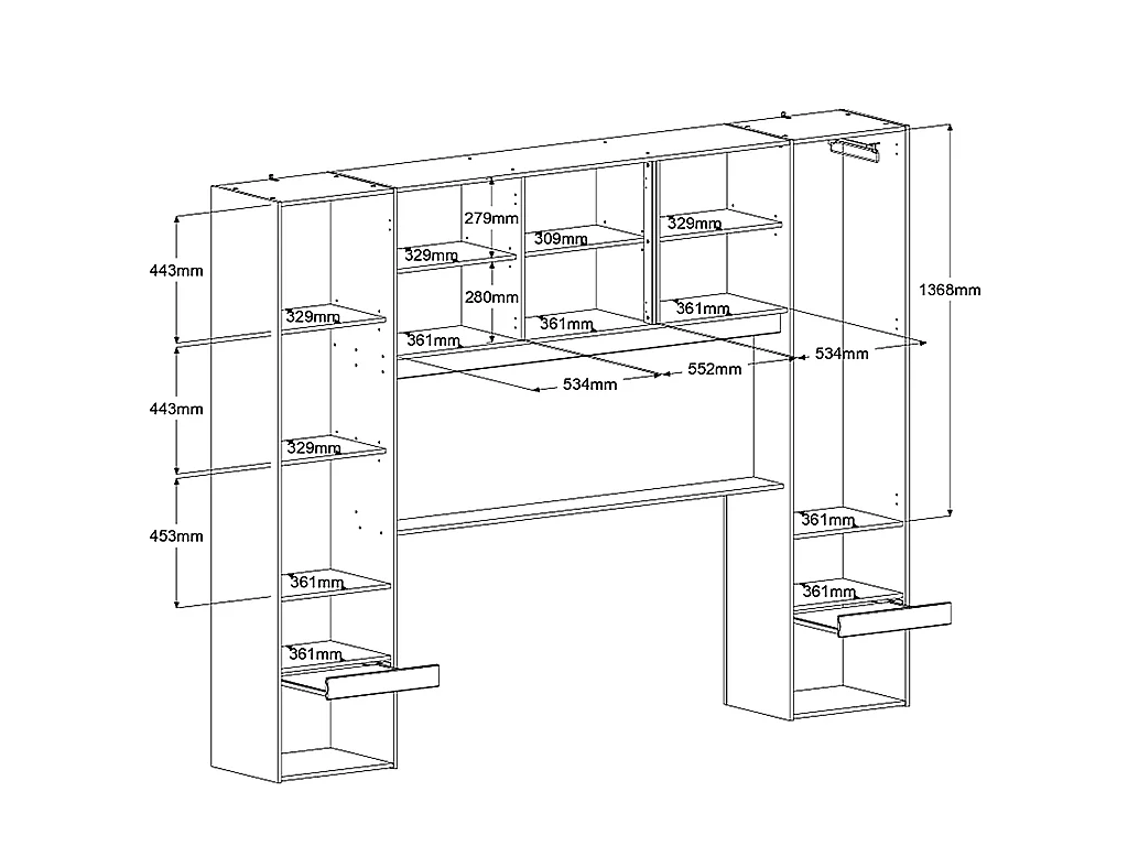 Pont de lit avec rangements - Avec LEDs - L265 cm - Coloris : Naturel et noir - VELONA