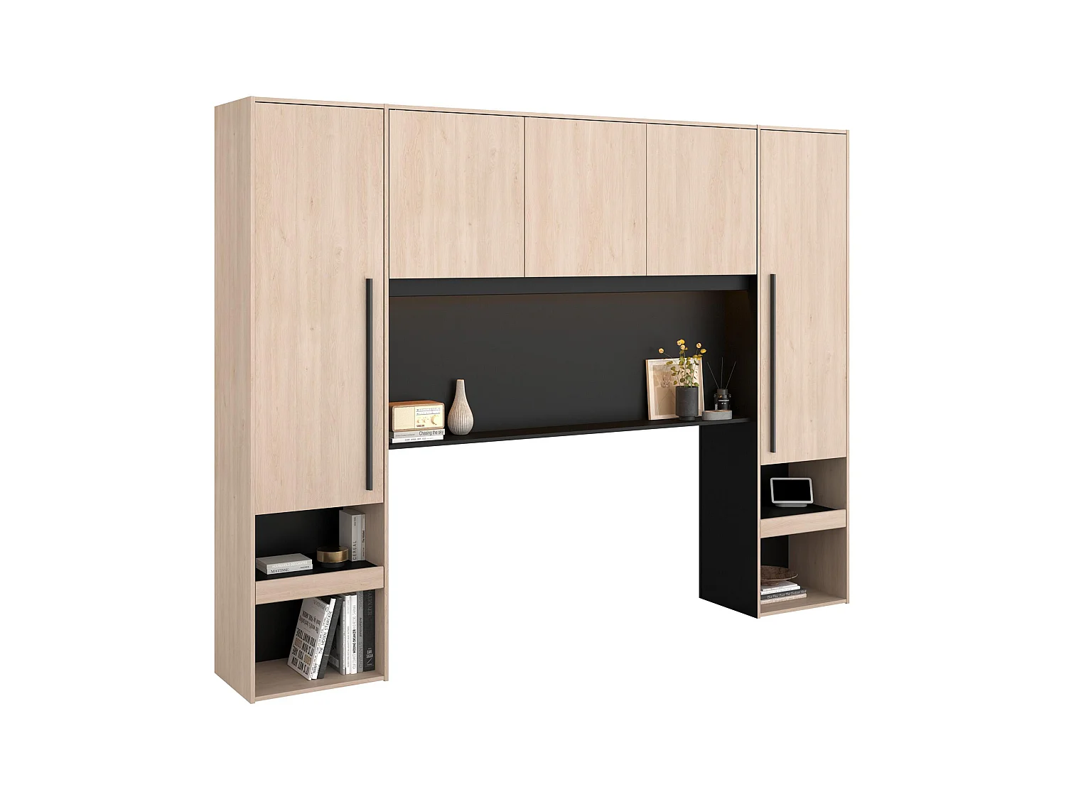 Bedkast met opbergruimte - Met ledverlichting - L265 cm - Kleur: naturel en zwart - VELONA