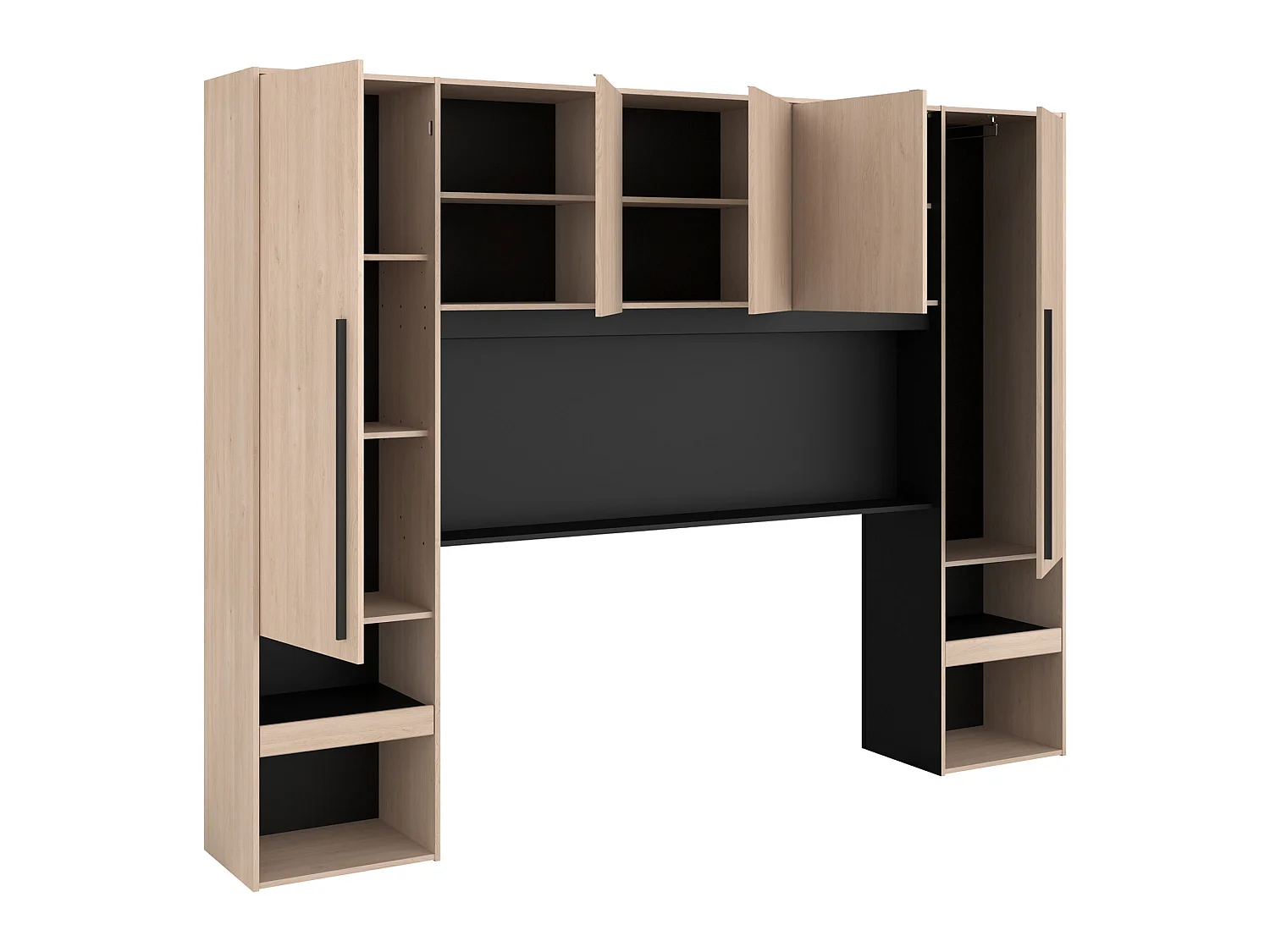 Bedkast met opbergruimte - Met ledverlichting - L265 cm - Kleur: naturel en zwart - VELONA