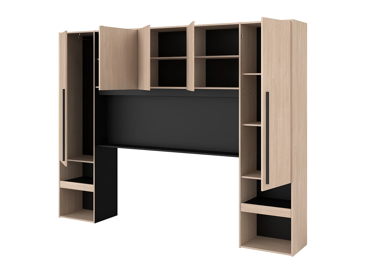 Bedkast met opbergruimte - Met ledverlichting - L265 cm - Kleur: naturel en zwart - VELONA