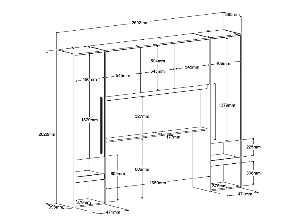 Sänggavel med förvaring i svart och natur 265 cm  VELONA