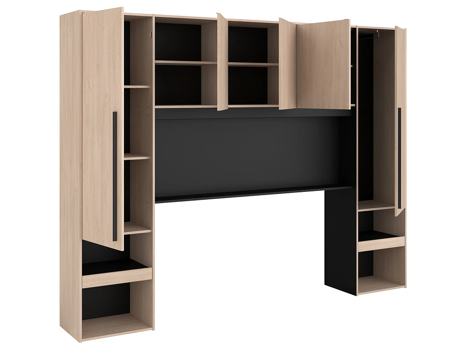 Sänggavel med förvaring i svart och natur 265 cm  VELONA