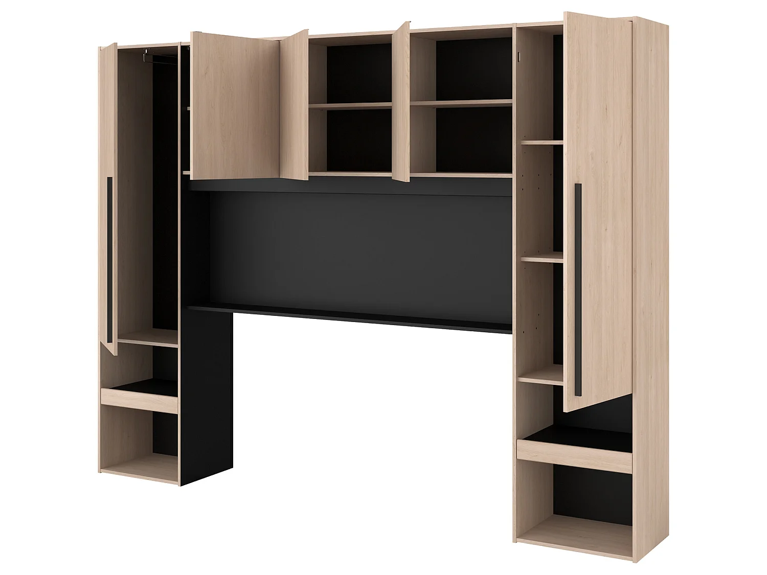 Sänggavel med förvaring i svart och natur 265 cm  VELONA