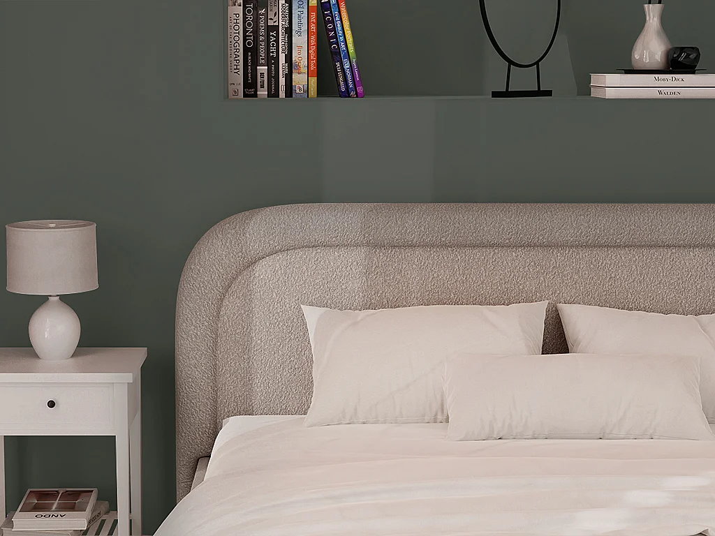 Lit coffre 140 x 190 cm - Tissu bouclette - Beige - FIREZA