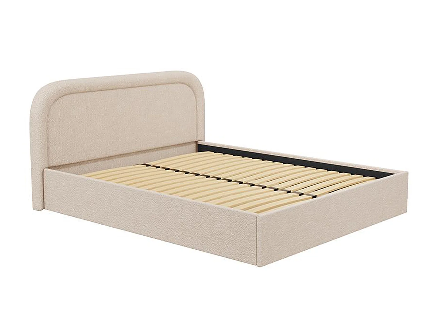 Lit coffre 140 x 190 cm - Tissu bouclette - Beige - FIREZA