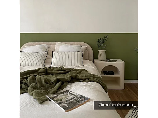 Lit coffre 140 x 190 cm - Tissu bouclette - Beige - FIREZA