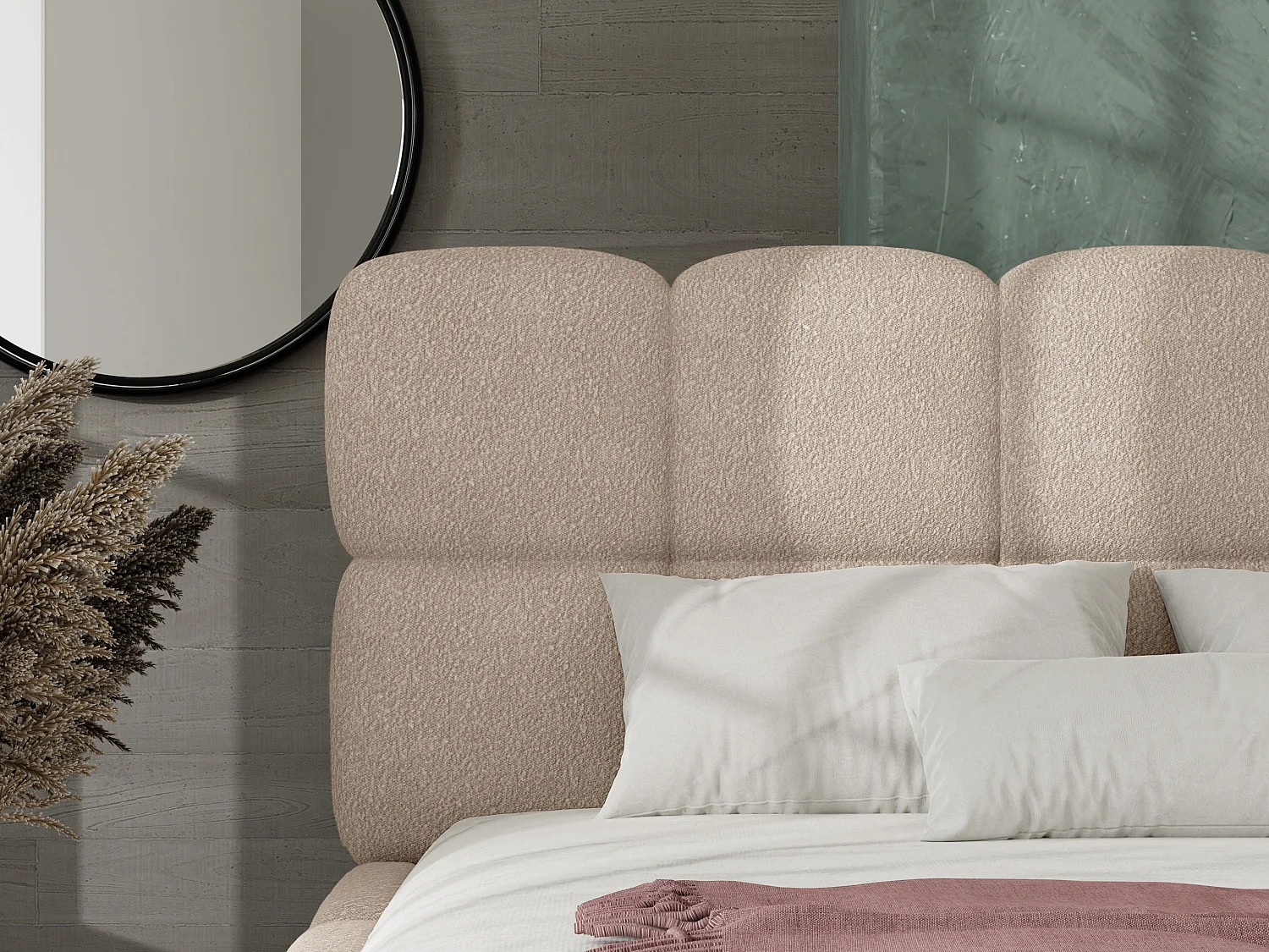 Sängram med förvaringslåda 140 x 190 cm - Bouclé-tyg - Beige - DAMADO