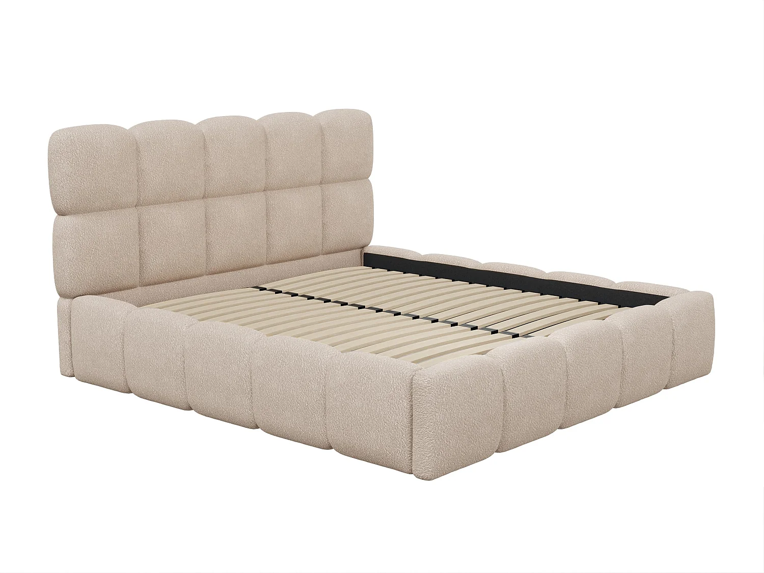 Sängram med förvaringslåda 140 x 190 cm - Bouclé-tyg - Beige - DAMADO