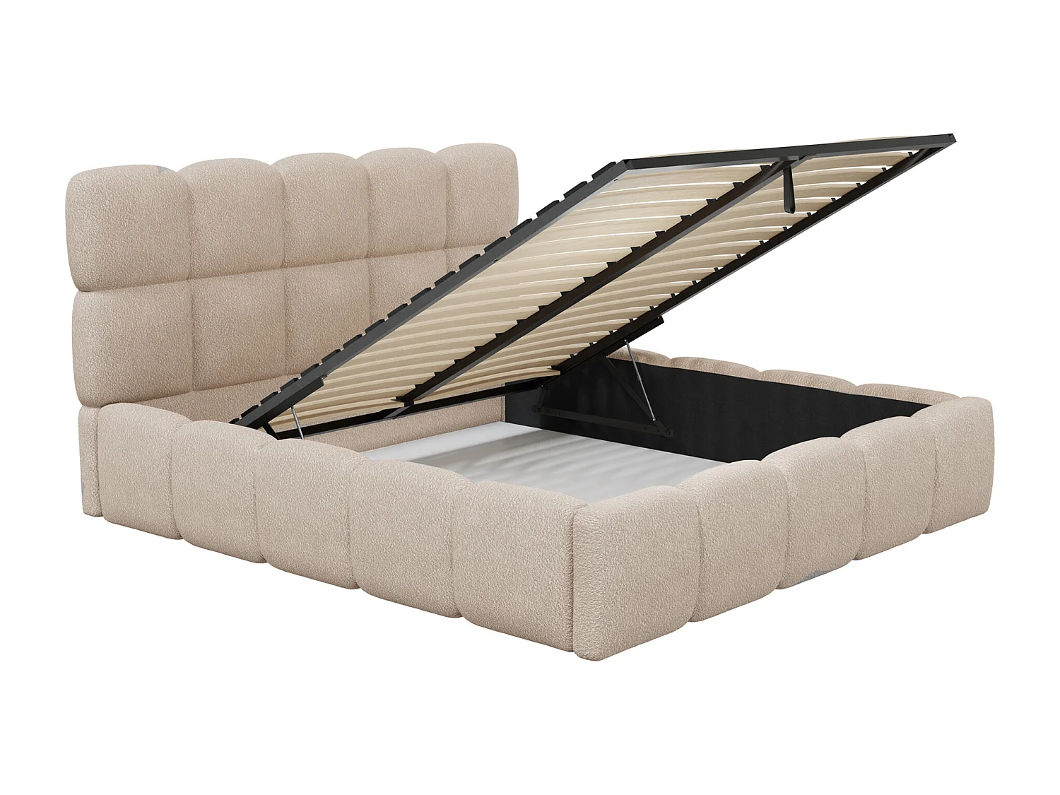 Sängram med förvaringslåda 140 x 190 cm - Bouclé-tyg - Beige - DAMADO