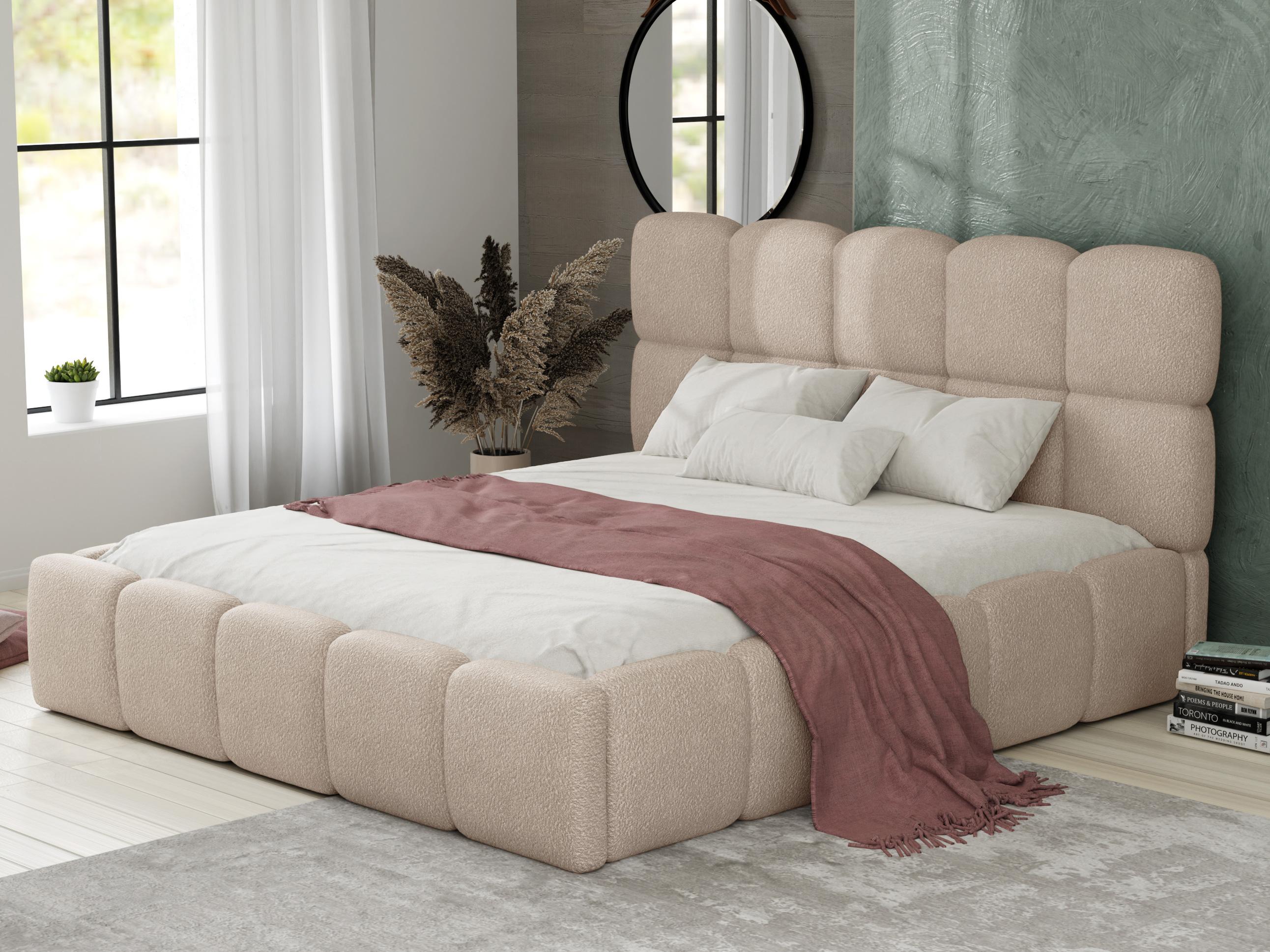Lit Coffre 140 X 190 Cm En Tissu Bouclette Beige DAMADO