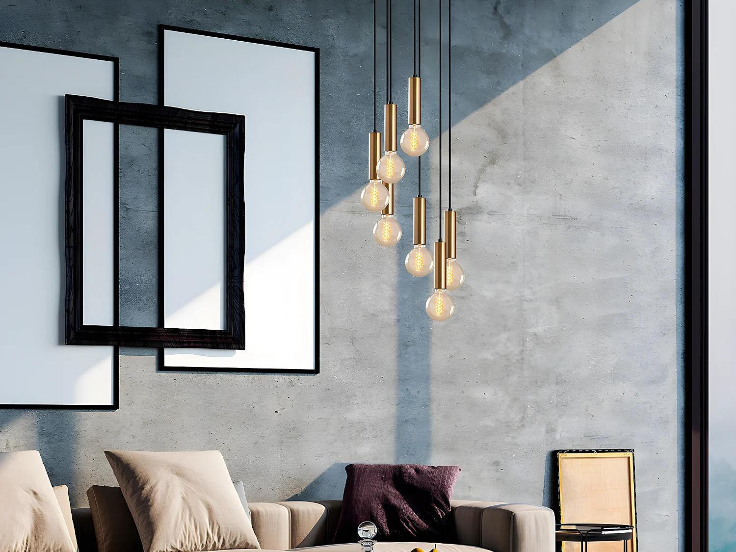 Candeeiro de teto estilo vintage de altura regulável em metal de A. 40-136 cm cor dourado - JOSETTE