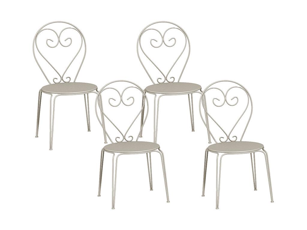 Lot de 4 chaises de jardin empilables en métal façon fer forgé - Beige - GUERMANTES de MYLIA