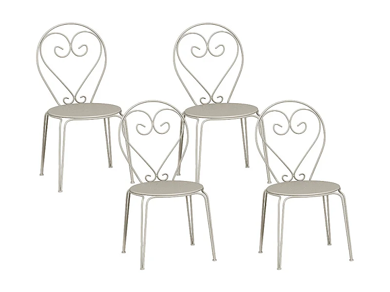 Lot de 4 chaises de jardin empilables en métal façon fer forgé - Beige - GUERMANTES de MYLIA