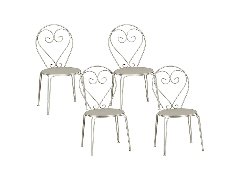 Lot de 4 chaises de jardin empilables en métal façon fer forgé - Beige - GUERMANTES de MYLIA