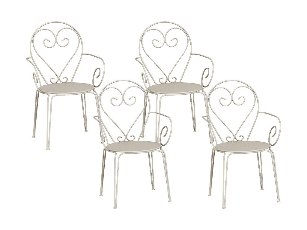 Lot de 4 fauteuils de jardin empilables en métal façon fer forgé - Beige - GUERMANTES de MYLIA