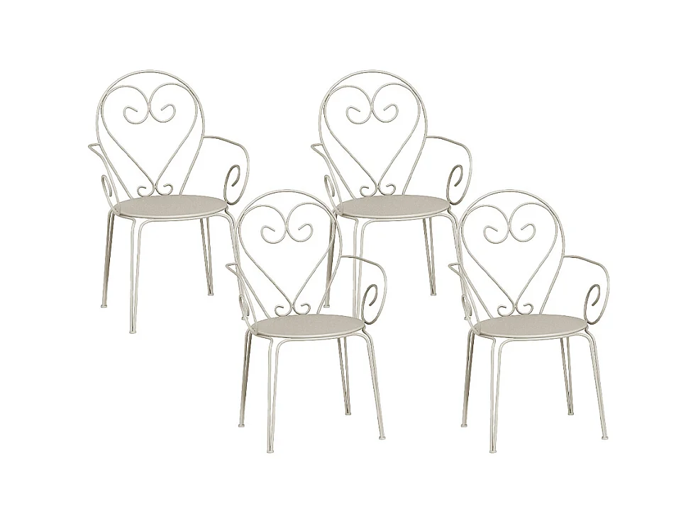 Lot de 4 fauteuils de jardin empilables en métal façon fer forgé  - Beige - GUERMANTES de MYLIA