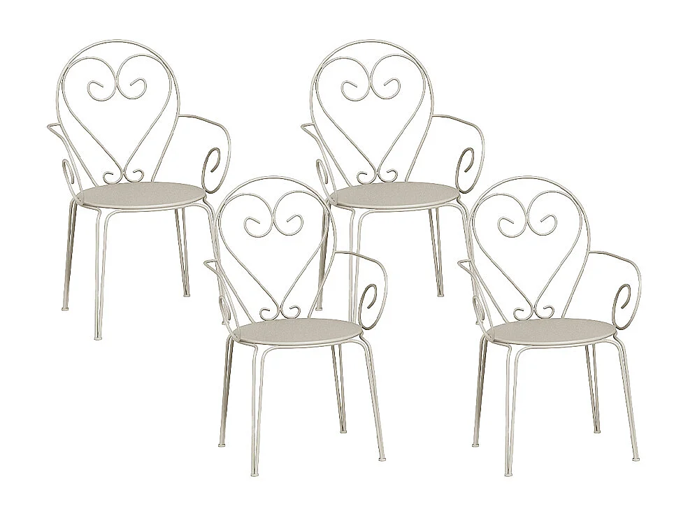 Lot de 4 fauteuils de jardin empilables en métal façon fer forgé  - Beige - GUERMANTES de MYLIA
