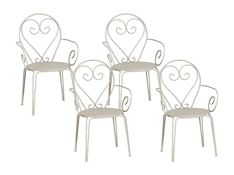 Conjunto de 4 cadeirões de jardim empilháveis em metal estilo ferro forjado bege - GUERMANTES