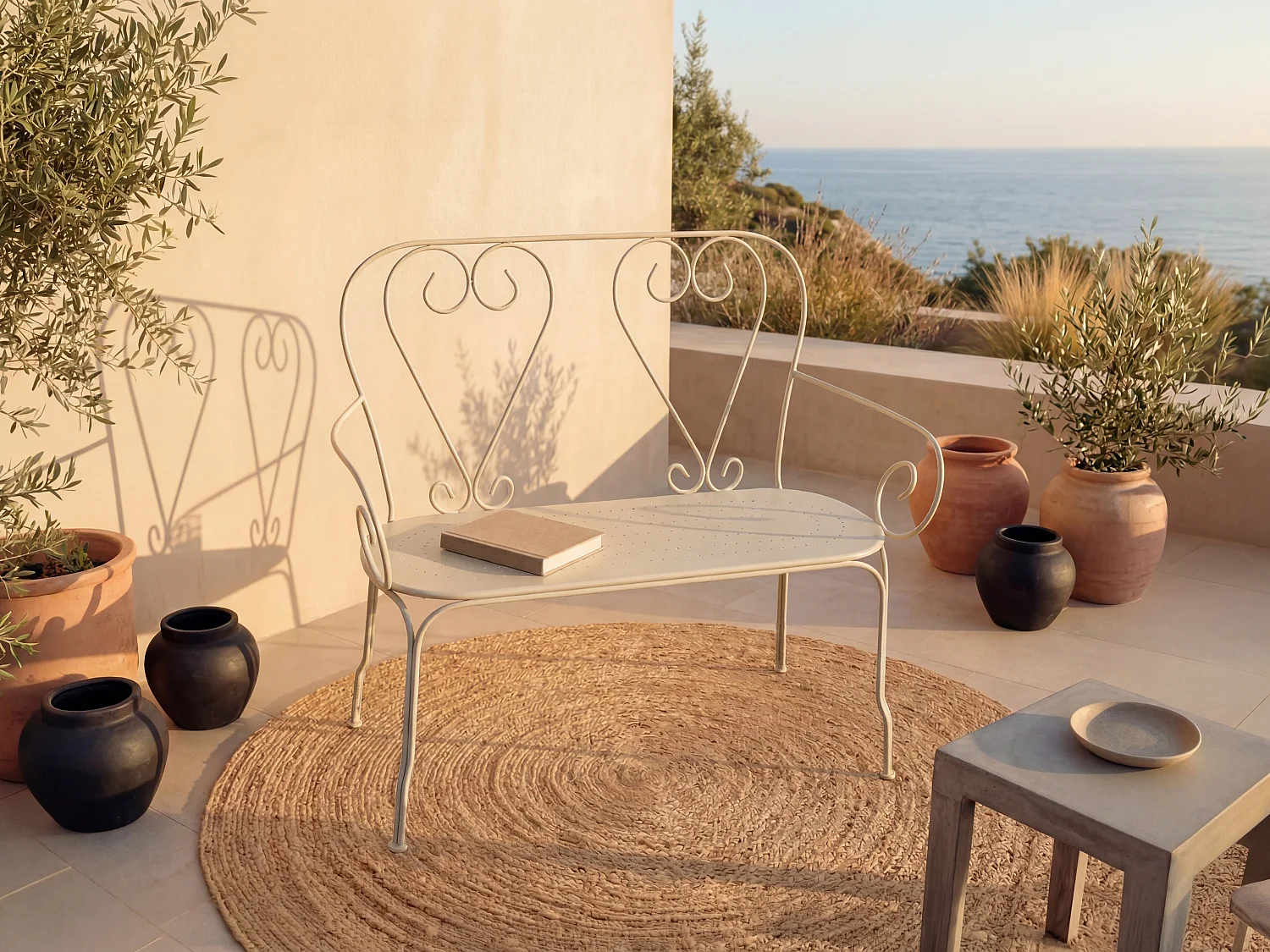 Banc de jardin en métal façon fer forgé - Beige - GUERMANTES de MYLIA