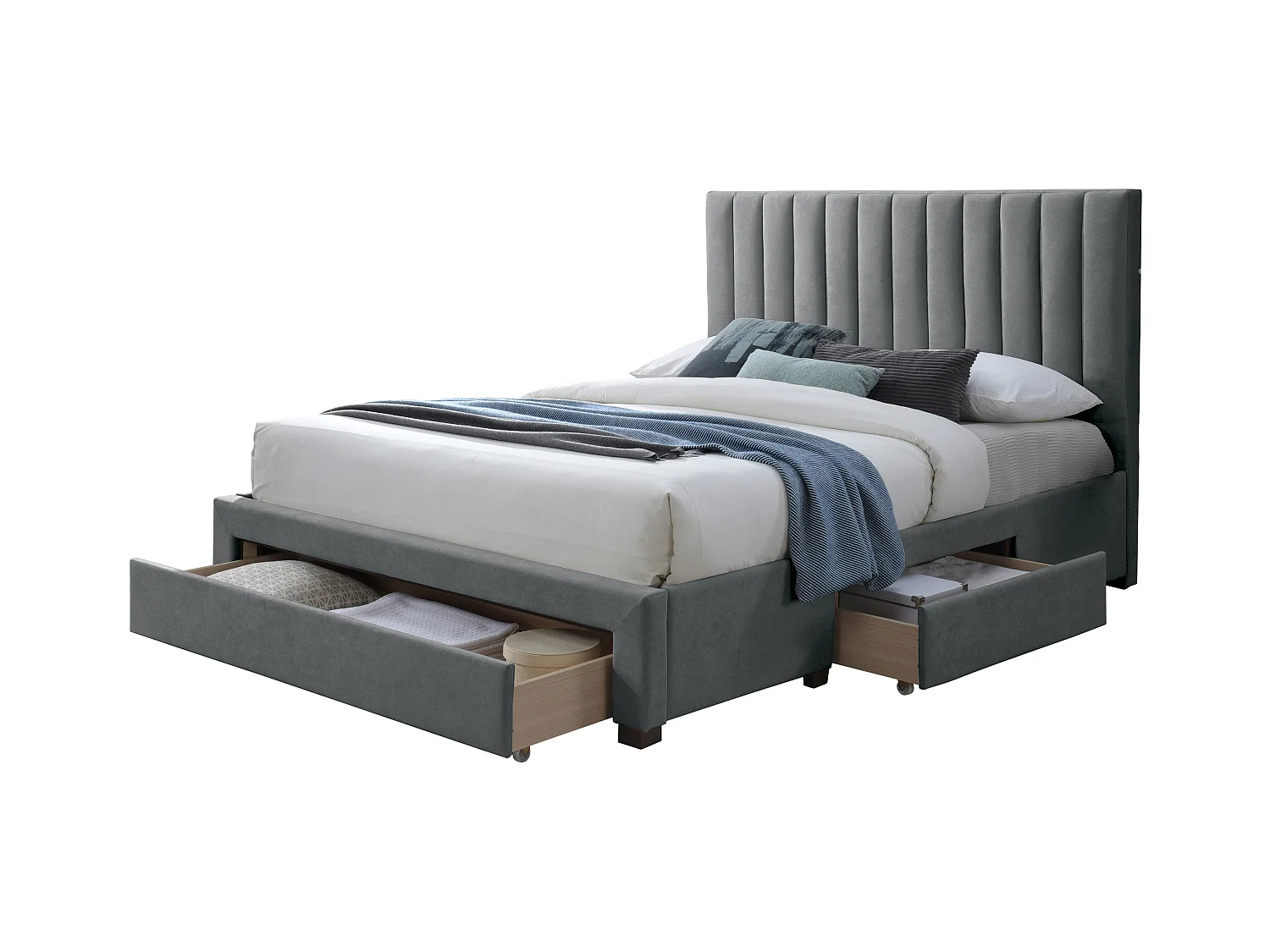 Cama con 3 cajones 160 x 200 cm - Tela - Gris - LIAKO