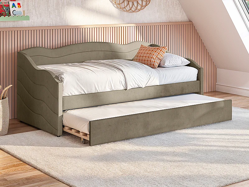 Ausziehbett 2 x 90 x 190 cm - Samt - Beige - LENVIA
