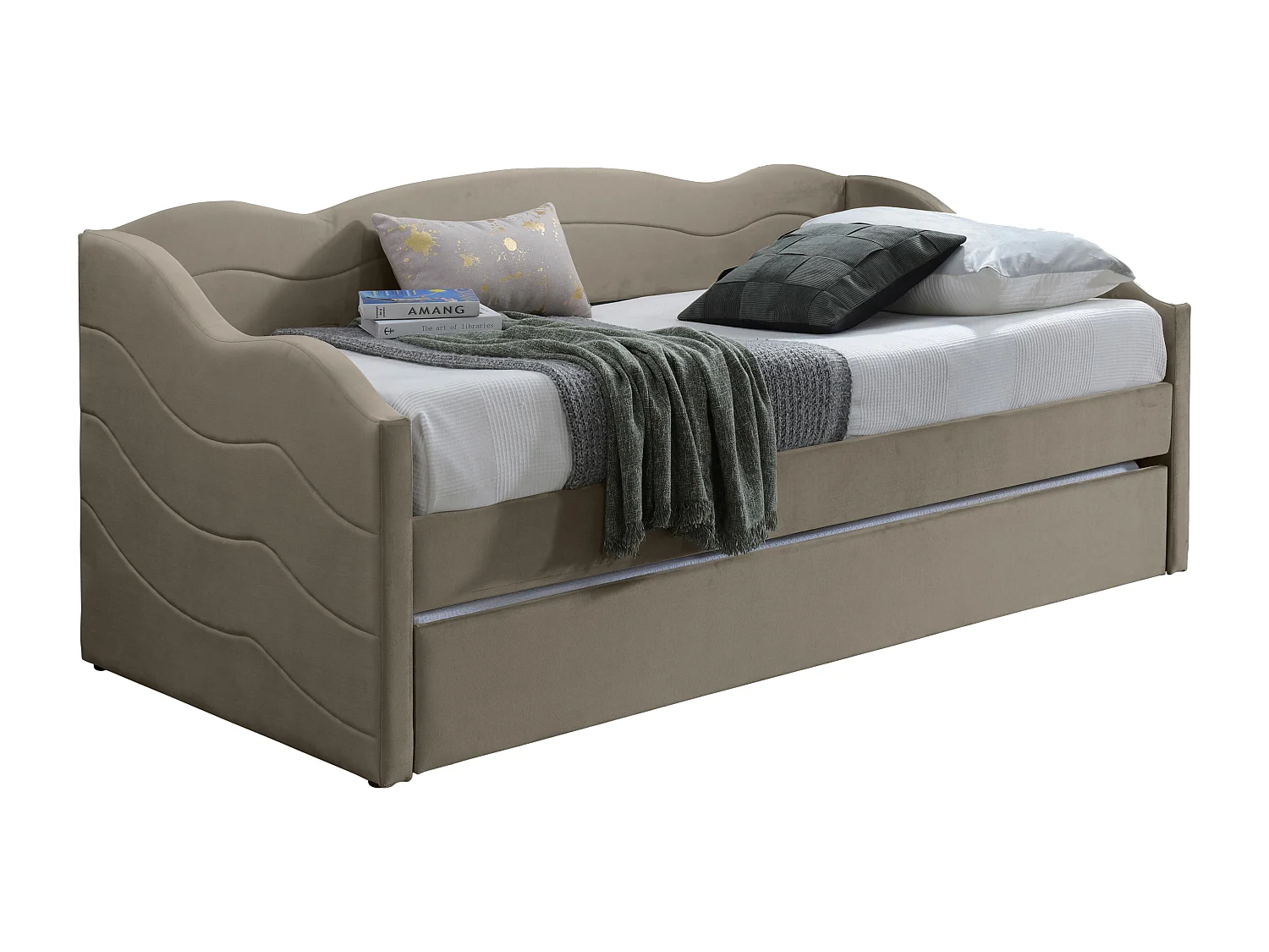 Ausziehbett 2 x 90 x 190 cm - Samt - Beige - LENVIA
