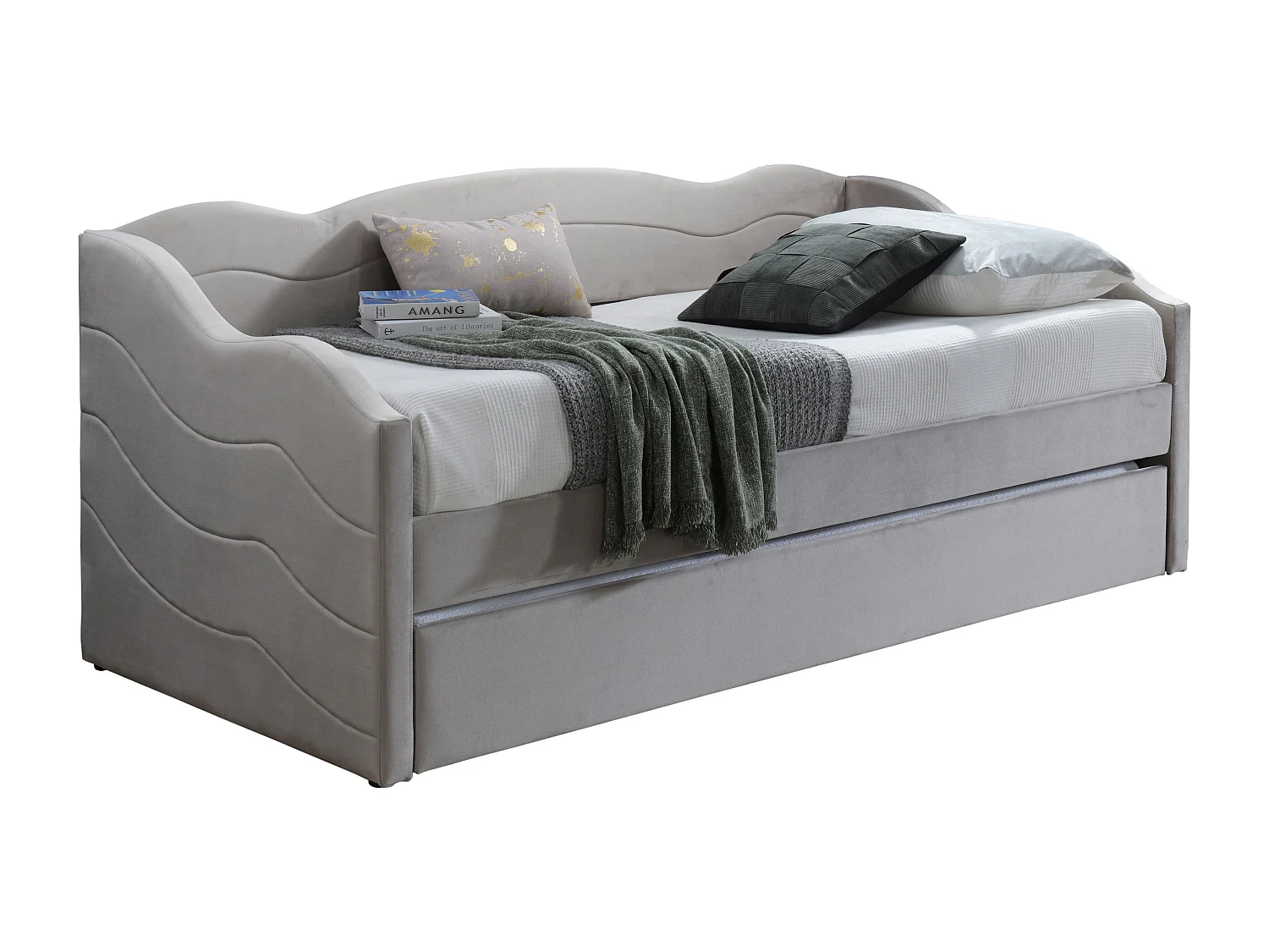 Cama nido 2 x 90 x 190 - Terciopelo - Beige - LENVIA
