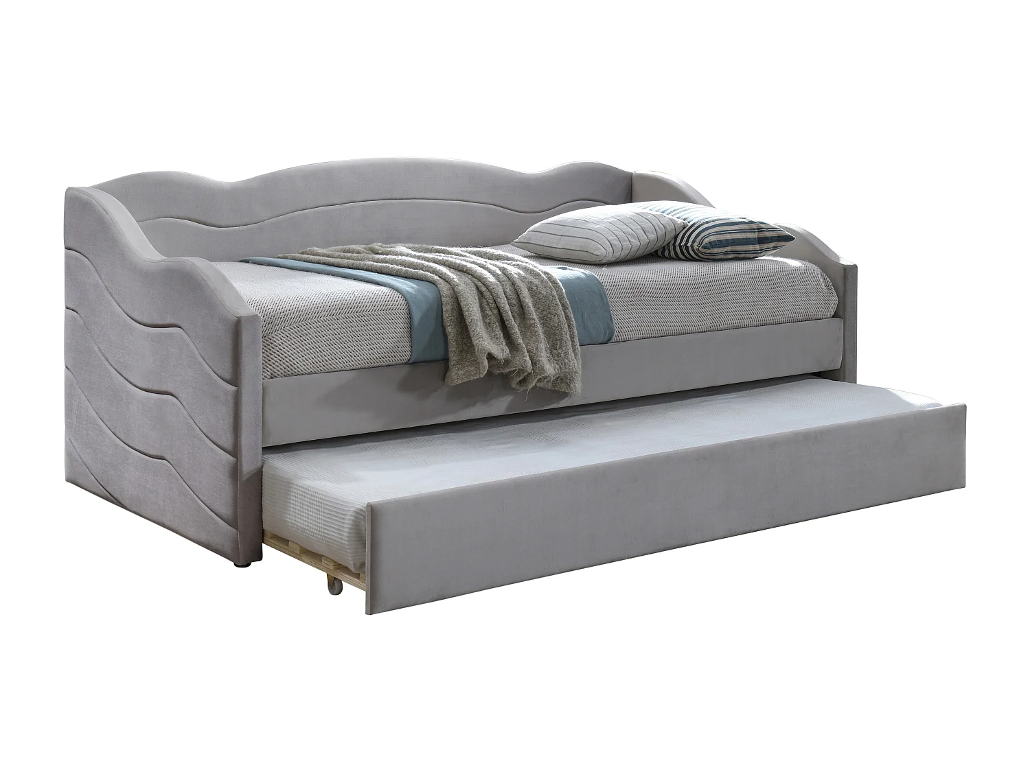 Cama nido 2 x 90 x 190 - Terciopelo - Beige - LENVIA