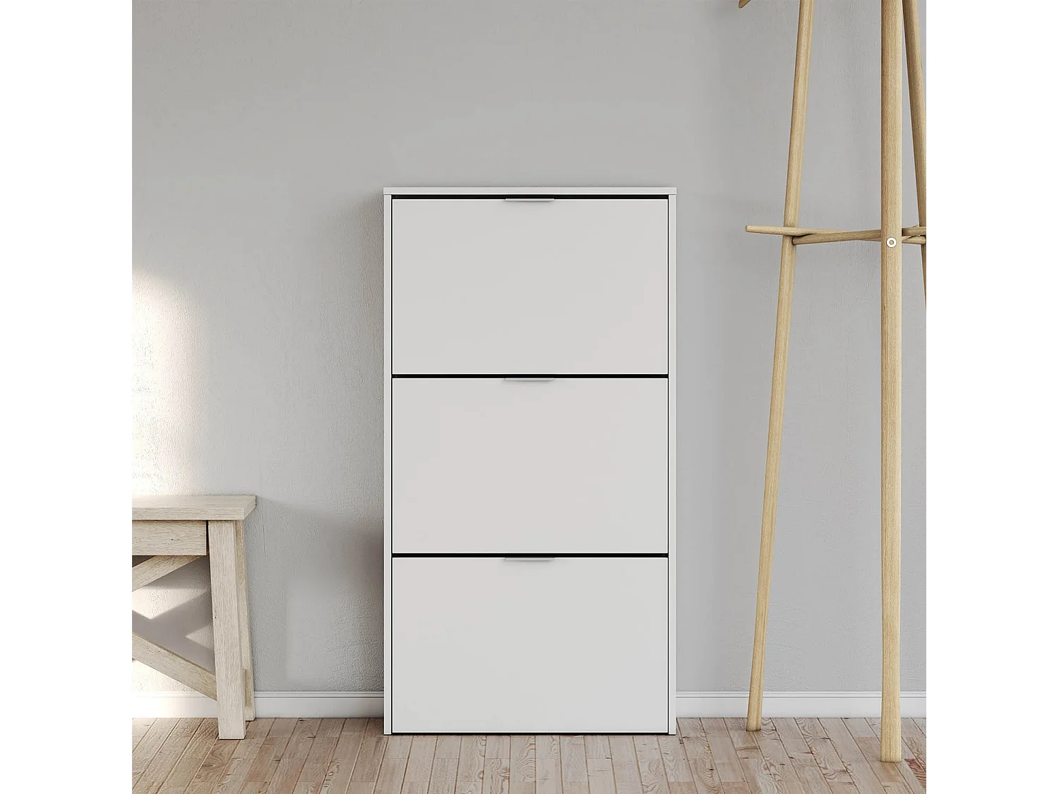 Scarpiera Rubi 3 ante colore bianco lucido, 60 cm larghezza 113 cm altezza