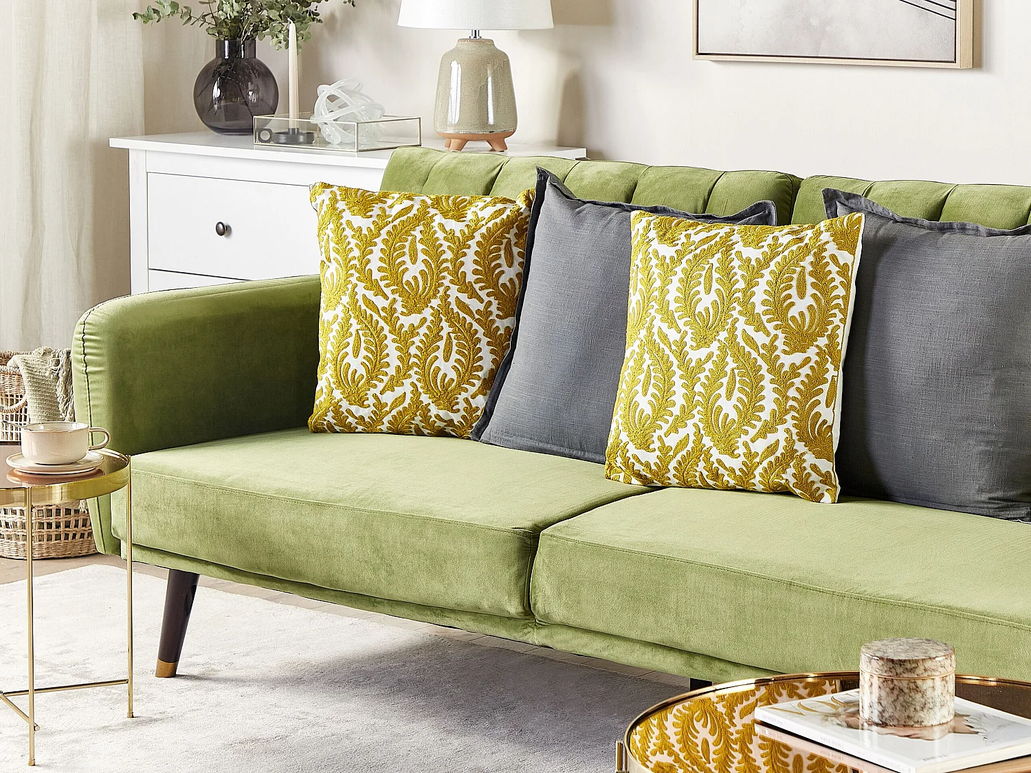 Conjunto de 2 cojines decorativos PRIMULA Algodón 45 x 45 cm Mostaza Ikat
