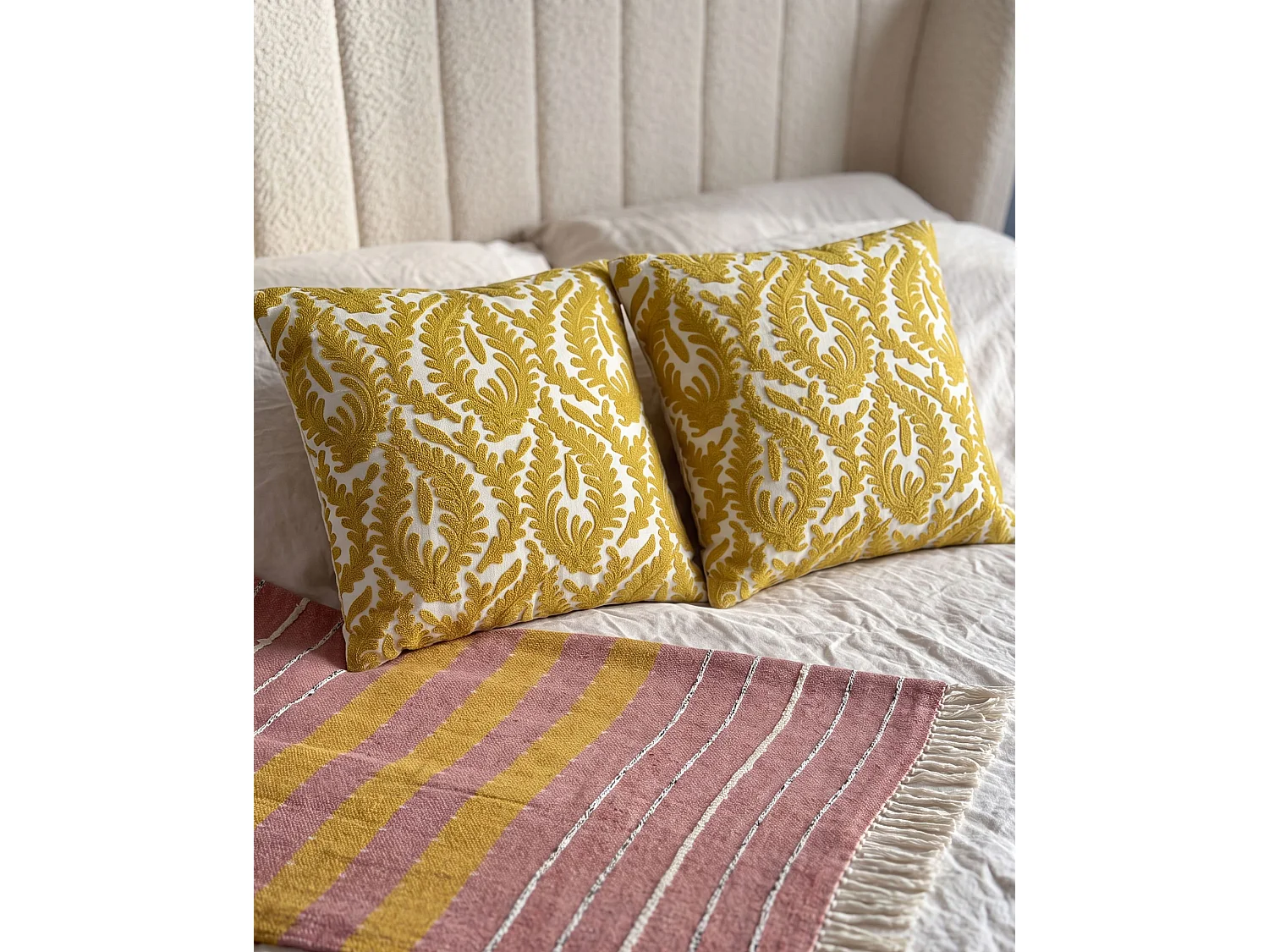 Dekokissen 2er Set PRIMULA Baumwolle 45 x 45 cm Senfgelb Ikates Muster