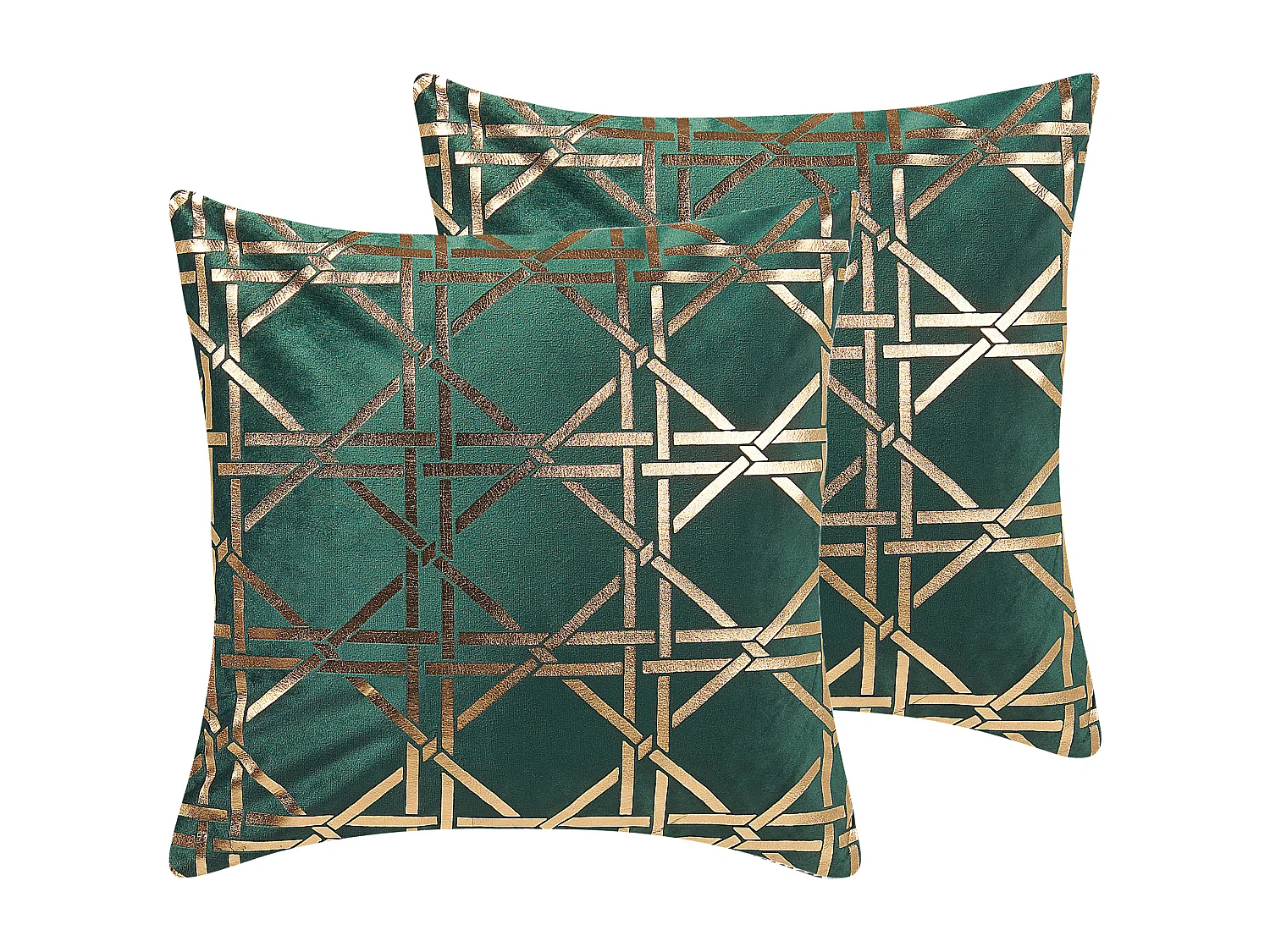 Dekokissen 2er Set Stoffbezug grün 45x45 cm goldenes geometriches Muster Cassia