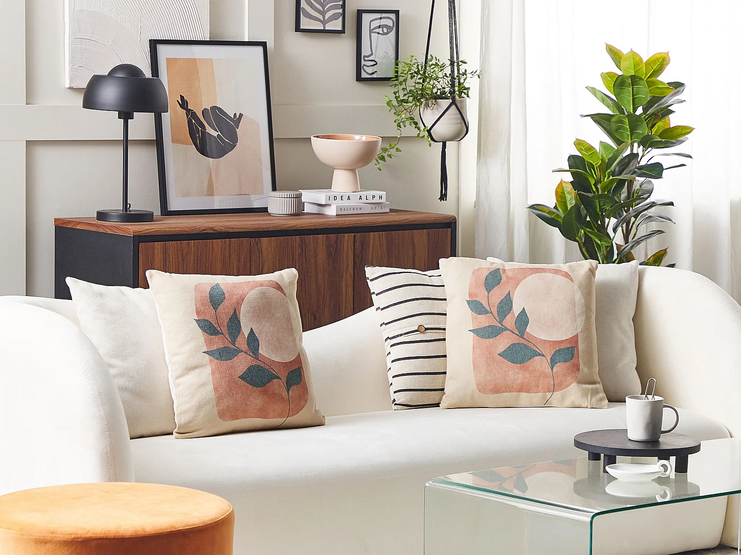 Conjunto de 2 cojines decorativos CALLIOPSIS 45 x 45 cm Blanco Patrón abstracto