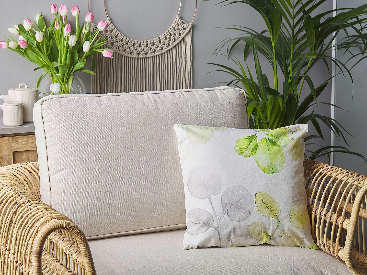 Set van 2 decoratieve kussens PEPEROMIA Katoen 45 x 45 cm Wit Bladpatroon