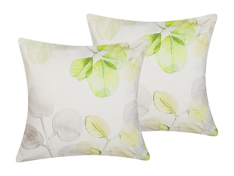 Lot de 2 coussins décoratifs PEPEROMIA Coton 45 x 45 cm Blanc Motif de plante