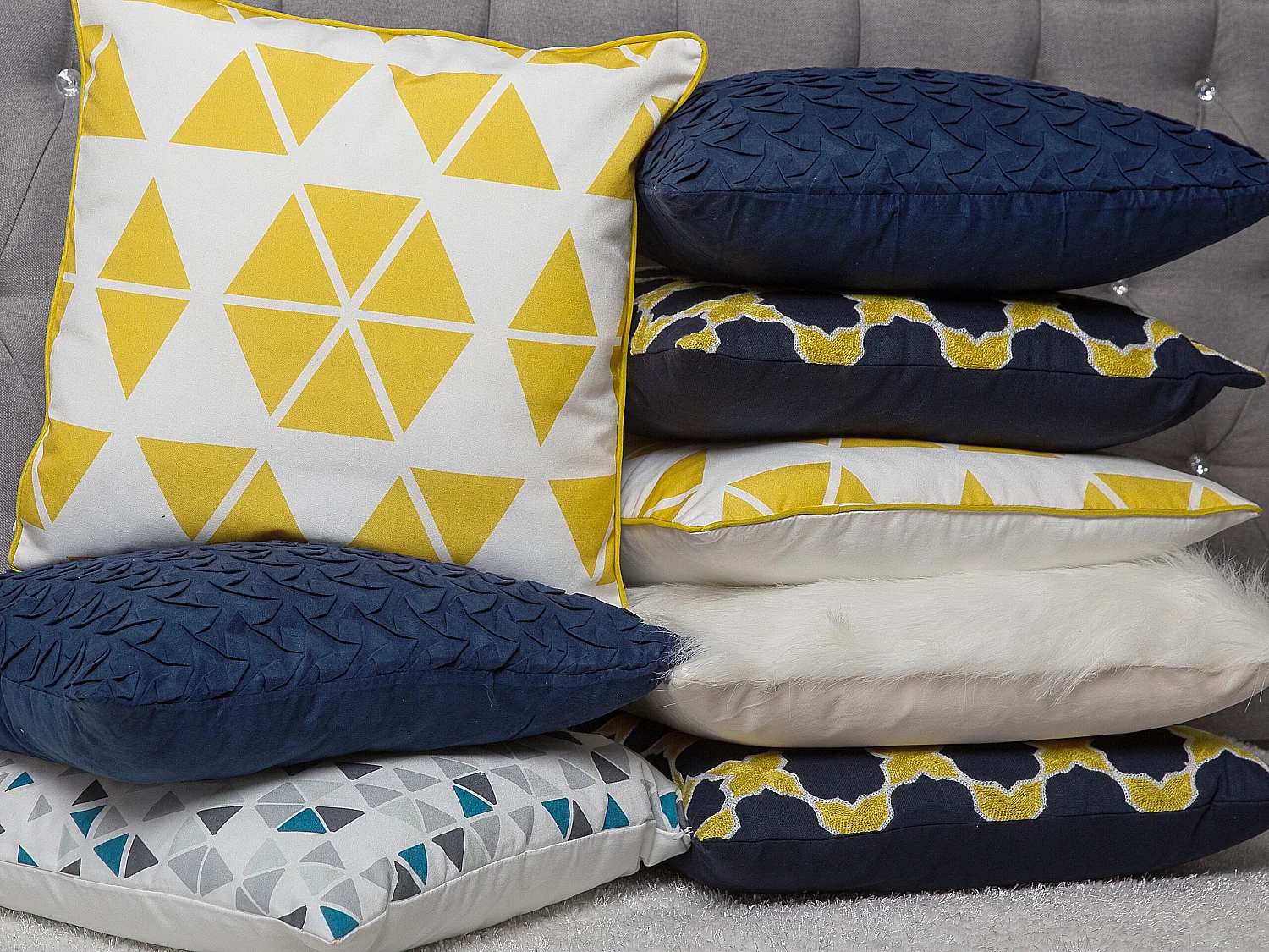 Lot de 2 coussins décoratifs MUSCARI Coton 45 x 45 cm Jaune Bleu Ikat