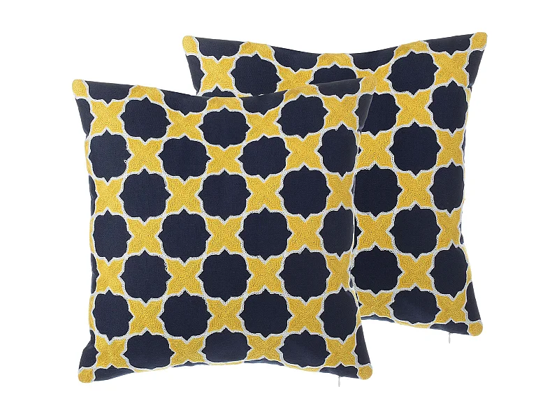 Lot de 2 coussins décoratifs MUSCARI Coton 45 x 45 cm Jaune Bleu Ikat